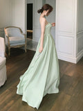 Green Satin Floor Length Prom Dress, Simple A-Line Evening Party Dress HZ0429