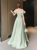 Green Satin Floor Length Prom Dress, Simple A-Line Evening Party Dress HZ0429