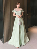 Green Satin Floor Length Prom Dress, Simple A-Line Evening Party Dress HZ0429