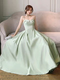 Green Satin Floor Length Prom Dress, Simple A-Line Evening Party Dress HZ0429