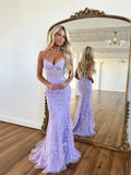 Mermaid Sweetheart Sleeveless Long Prom Dresses, Lace Evening Dresses HZ0429