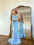 Mermaid Sweetheart Sleeveless Long Prom Dresses, Lace Evening Dresses HZ0429