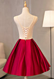 Cute Saitn Lace Short Prom Dresses, A-Line Party Dresses HZ0429