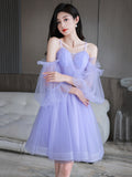 Lovely Lavender Short Prom Dress, Off the Shoulder Homecoming Dress Party Dress HZ0429