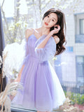 Lovely Lavender Short Prom Dress, Off the Shoulder Homecoming Dress Party Dress HZ0429