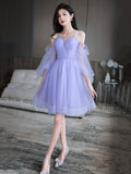 Lovely Lavender Short Prom Dress, Off the Shoulder Homecoming Dress Party Dress HZ0429
