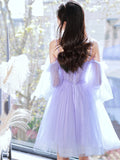 Lovely Lavender Short Prom Dress, Off the Shoulder Homecoming Dress Party Dress HZ0429