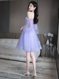 Lovely Lavender Short Prom Dress, Off the Shoulder Homecoming Dress Party Dress HZ0429