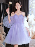 Lovely Lavender Short Prom Dress, Off the Shoulder Homecoming Dress Party Dress HZ0429