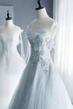 A-Line Tulle Lace Long Prom Dresses, Evening Party Dresses HZ0429