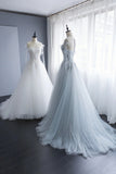 A-Line Tulle Lace Long Prom Dresses, Evening Party Dresses HZ0429