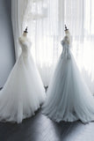 A-Line Tulle Lace Long Prom Dresses, Evening Party Dresses HZ0429