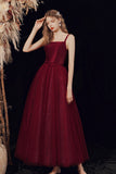 Burgundy Tulle Long A-Line Prom Dress, A-Line Formal Evening Dress HZ0429