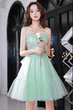 Green Tulle Lace Short Prom Dress, A-Line Evening Party Dress HZ0429