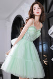 Green Tulle Lace Short Prom Dress, A-Line Evening Party Dress HZ0429