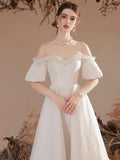 Cute Off-Shoulder Short Prom Dresses, White A-Line Evening Party Dresses HZ0429
