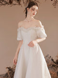 Cute Off-Shoulder Short Prom Dresses, White A-Line Evening Party Dresses HZ0429