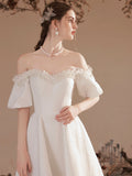 Cute Off-Shoulder Short Prom Dresses, White A-Line Evening Party Dresses HZ0429