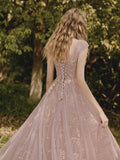 Pink Tulle Lace Long Prom Dress, Beautiful A-Line Evening Party Dress HZ0429