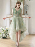 Lovely High Low Lace Party Dress, Green Tulle Short Prom Dress, Green Homecoming Dress HZ0429