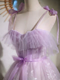 Lovely Spaghetti Strap Tulle Lace Short Prom Dress, Lavender A-Line Party Dress HZ0429