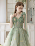 Lovely High Low Lace Party Dress, Green Tulle Short Prom Dress, Green Homecoming Dress HZ0429