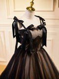 Black Tulle Lace Long Prom Dress, Black Evening Party Dress HZ0429