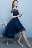 Blue Tulle Lace Short Prom Dress, High Low Evening Party Dress HZ0429