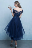Blue Tulle Lace Short Prom Dress, High Low Evening Party Dress HZ0429