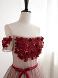 Cute Tulle Lace Short Prom Dress, Off the Shoulder Evening Dress HZ0429