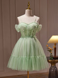 Green Tulle Lace Short Prom Dress, Cute Homecoming Dress, Green Party Dress HZ0429