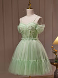 Green Tulle Lace Short Prom Dress, Cute Homecoming Dress, Green Party Dress HZ0429