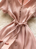 Pink V-Neck Short Sleeve Dress, Fashion Dress HZ0429