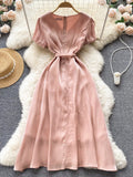 Pink V-Neck Short Sleeve Dress, Fashion Dress HZ0429