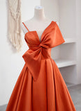 Spaghetti Straps Orange Satin Prom Formal Dress, A-Line Floor Length Evening Dress HZ0429