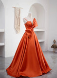 Spaghetti Straps Orange Satin Prom Formal Dress, A-Line Floor Length Evening Dress HZ0429