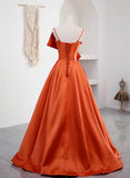 Spaghetti Straps Orange Satin Prom Formal Dress, A-Line Floor Length Evening Dress HZ0429