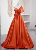 Spaghetti Straps Orange Satin Prom Formal Dress, A-Line Floor Length Evening Dress HZ0429