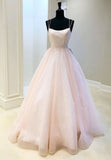 Pink Tulle Long A-Line Prom Dresses, Pink Formal Graduation Dresses HZ0429