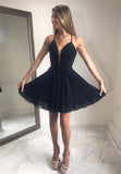Plunging V-Neck Chiffon Short Prom Dresses, Simple Evening Dresses HZ0429