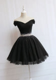 Black Off the Shoulder Short Prom Dress, A-Line Homecoming Dress HZ0429