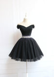Black Off the Shoulder Short Prom Dress, A-Line Homecoming Dress HZ0429