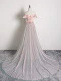 Lovely Tulle Applique Long Prom Dress, A-Line Evening Dress with Detachable Skirt HZ0429