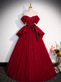 Burgundy Sweetheart Neck Formal Dress, A-Line Tulle Floor Length Prom Dress HZ0429