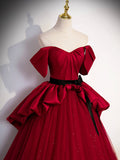 Burgundy Sweetheart Neck Formal Dress, A-Line Tulle Floor Length Prom Dress HZ0429