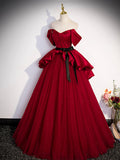 Burgundy Sweetheart Neck Formal Dress, A-Line Tulle Floor Length Prom Dress HZ0429