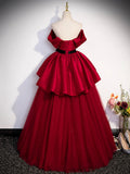 Burgundy Sweetheart Neck Formal Dress, A-Line Tulle Floor Length Prom Dress HZ0429