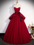 Burgundy Sweetheart Neck Formal Dress, A-Line Tulle Floor Length Prom Dress HZ0429