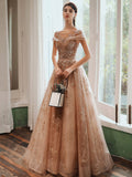 Cute Tulle Sequins Long Prom Dresses, Beautiful A-Line Evening Dresses HZ0429