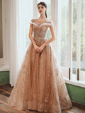 Cute Tulle Sequins Long Prom Dresses, Beautiful A-Line Evening Dresses HZ0429